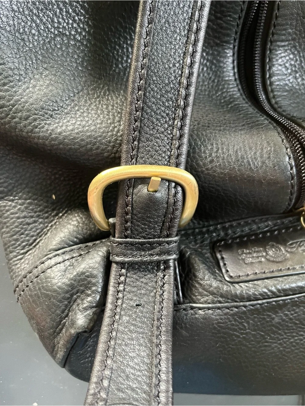 Fossil Black Pebbled Leather Drawstring Backpack